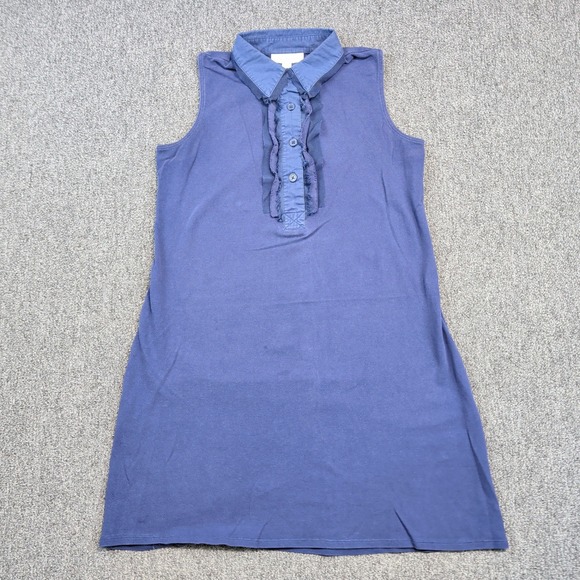 Coldwater Creek Modern Preppy Ruffle Polo Dress M Blue Sleeveless A-Line Mini — photo 2